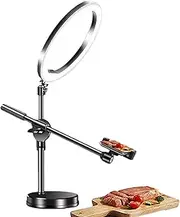 Aerial Phone Holder - Selfies Ring Light with Stand | LED Video Light with Articulating Arm Camera Stand for Online Teaching, Still Life Photography