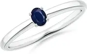 [Angara] Natural Classic Solitaire Oval Blue Sapphire Promise Ring in Sterling Silver/14ct Solid Gold for Women | September Birthstone Jewellery for Her