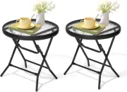 2 Pieces Outdoor Side Table - Small Patio End Table All Weather, Patio Furniture