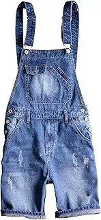 [Sokotoo] Men's Summer Blue Plus Size Denim Bib Overalls Shorts