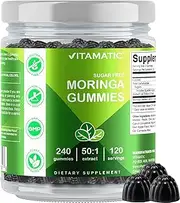 Vitamatic Sugar Free Moringa Gummies - 50:1 Extract 200 mg - Complete Green Superfood - 240 Pectin Based Gummies