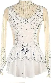 [Zagitova] Figure Skating Dress for Girls, Long Sleeves Mesh Patchwork Ice Skating Competition Dress Customizable