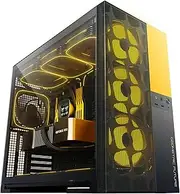 M5 Vent, Mesh Panel Tempered Glass Mid Tower, E-ATX/ATX Gaming Case, High Airflow, Type C, Support 420/360 Rad, ARGB PWM 140mm Fan x 5 Pre-Installed, Black/Yellow, GEO-M5VF-BY