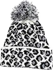 [Beavorty] Women Leopard Printed Beanie Hat Warm Wool Knit Cap for Outdoor Use for Family Gatherings and Christmas Parties Comfortable and Skin Friendly Design