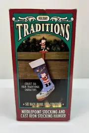 Needlepoint Holiday Traditions SANTA CLAUSE Christmas Stocking & Hanger 15”