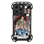iPhone 16 Pro Ultra Bounce Case MagSafe Compatible Library Book Medium Skin Tone Brunette Girl with Cat (Fashion Illustration Holly Nichols)