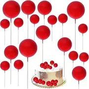 Qaziuy 30Pcs Mini Balloon Cake Topper, Round Foam Cupcake Topper Ball Cake Decoration,DIY Cake Insert Topper for Birthday Anniversary Graduation Party Decor Red