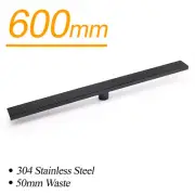 Matt Black 600mm Strip Fence Sword Shower Grate Floor Drain 50mm Waste Outlet