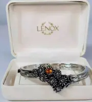 Lenox Flower Of The Month November Hinged Bangle Bracelet Silvertone