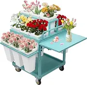 Flower Cart Display,6 Layers Flower Bar Stand with 18 Buckets and Worktable Flower Display Stand for Outdoor Balcony Garden Florist Shop,Green