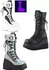 Pleaser Demonia SHAKER-70 4 1/2" Wedge Platform Lace-Up Mid-Calf Boot