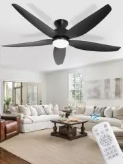 5 Blades 52" Ceiling Fan with Light amd Remote, Black Flush Mount Ceiling Fan...