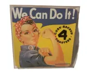WE CAN DO IT! 4 Cork Pack Coasters ROSIE the RIVETER Barware Drink