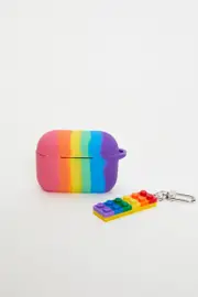 Multi Mardi Gras Rainbow Print Air Pod Case With Charm - Size ONE, Women's Decorations