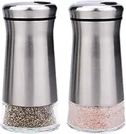 Stainless Steel Salt and Pepper Shakers Set Stainless Steel with Glass Bottom Salt and Pepper Shakers with Adjustable Pour Holes