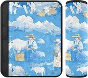 Cartoon Cowboy Sky Blue 2 pcs seat Belt Strap, Stop seat Belt Cutting into Neck, car Seatbelt Cover for Airplane Van Most Cars 10x7.7 in Protector para cinturón de carro
