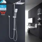 WELS Square 10" Rain Shower Head Rose 3 Mode Handheld Sliding Rail Wall Arm Set