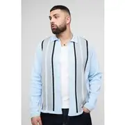Mens Blue Plus Stripe Knit Regular Fit Cardigan