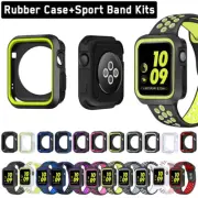 Silicone Band Strap + Watch Case for Apple Watch 9 8 7 6 5 4 SE 40/44/41/45mm