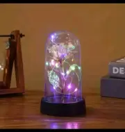 New Rose LED Light Foi Crystal Flower In Dome Cover