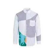 [Comme Des GarçOn] Comme Des GarçOn-Blue Patchwork Poplin Shirt-Uomo M STAND