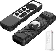 2021 RubRab Anti-Lost Protective Case for Apple Siri Remote Anti-Slip Durable Silicon Shockproof Rubber Cover for Apple 4K HD TV Siri Remote (2nd Generation Applicable) AirTag Applicable (Black)