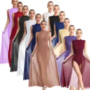 Women's Halter Floral Lace Patchwork Lyrical Dance Leotard Contemporary Dress
