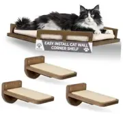 Cat Wall Shelves w/Corner Cat Shelf and 3 Steps, Easy Install Wall Climbing