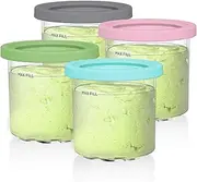 Replacement Tubs for Ninja CREAMi NC300UK NC300 NC301 NC299AMZ Series, 4 Pack Ice Cream Maker Pints Containers with Color Lids, BPA-Free & Dishwasher Safe (Original Serie, Blue/Pink/Lime/Gray)