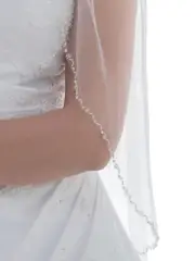 1T 1 Layer Wavy Pearl Crystal Seed Beaded Edge Veil Bridal Shower Wedding Party