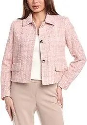 [Anne Klein] Women's Tweed Short JKT with Shirt Collar and Fl