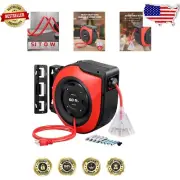 Weatherproof 60FT Industrial Extension Cord Reel - 3 Outlet & Automatic Retract