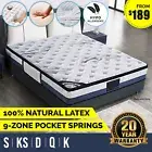 Mattress 9 Zone Queen Pocket Spring Latex Pillow Top Medium Firm 28cm ALL SIZE