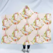 Many Beautiful Unicorns 3D Hooded Blanket Wearable Flannel Throw Blanket Cloak