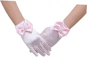 [COLLBATH] Ladies Fashion Mesh Gloves Pink Flower Girl Gloves Short Wrist Bowknot