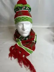 Light up Beanie Stocking cap Hat Scarf Set Christmas Winter Pom Pom