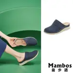 【MAMBOS 曼步適】包頭拖鞋 坡跟拖鞋/復古小花縷空復古包頭坡跟拖鞋(藍)