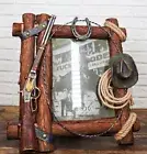 Country Rustic Cowboy Shotgun Ropes Hat Horseshoe Barnwood Picture Frame 8x10