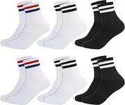 [Halinuia] 6 Pairs of Tennis Socks Men Women Cotton Sports Socks Breathable Crew Socks Striped Retro Socks with Reinforced Heel & Toe Unisex Casual Socks White and Black 38-44, multicoloured, One Size