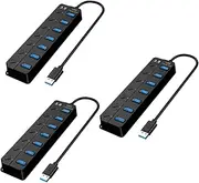 CAXUSD 3pcs Seven Port Expander USB Port Hub USB to Multiple USB Multi USB Port Extra USB Ports for Laptops USB Extension Cable Multiple Port 7 Port USB Hub USB Adapter USB Expander Abs