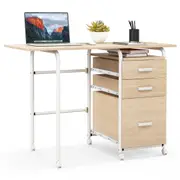 Costway Rolling Computer Desk Foldable Laptop Study Writing Table 3 Drawer Home Office Natural