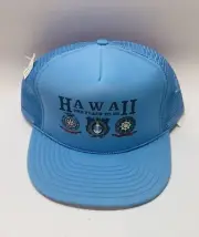 Vintage HAWAII THE PLACE TO BE Snapback Trucker Hat Blue Mesh