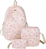 [Generic] Bow School Bag For Girls, Preppy School Backpack, Cute Backpack Sets, Trendy Girls Rucksack For Teenage Secondary Primary Middle School