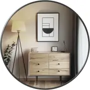 Antok 30 inch Circle Mirror - Black Metal Frame for Entryway, Bathroom, Vanity &