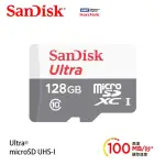 【SANDISK 晟碟】全新版 ULTRA 128GB MICROSDXC 記憶卡 100MB/S(原廠7年保固)