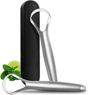 2 Pcs Tongue Scraper, Cure Bad Breath (Medical Grade), Stainless Steel Tongue Cleaners, Great for Oral Care,100% BPA Free Metal Tongue Scrapers Fresher Breath in Seconds,With storage box.
