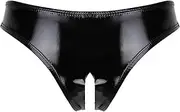 [GRRKDFQ] Women's Erotic Costumes Black Open Crotch High Cut Briefs