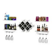 Set of 5 Wall Mount Wine Rack Set with Storage Shelves & Glass Holder