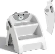 Folding Kids Step Stool Anti-Tip Toddler Stool Bear Gray Potty