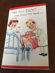 Vintage Get Well Card "Hope your Doc' has done his part--" White Glitter NEW